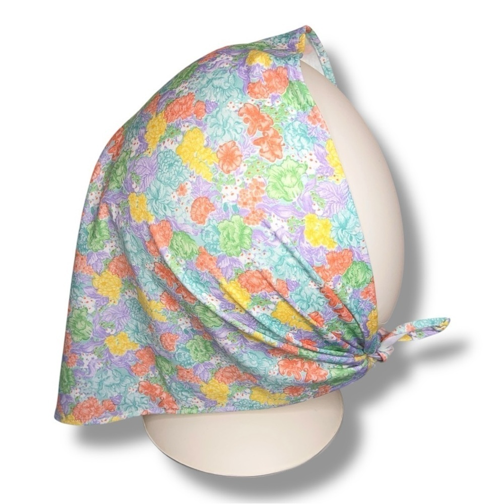 Vintage Pastel Floral Headscarf Stretch 60s Era Triangle Style Retro Pinup